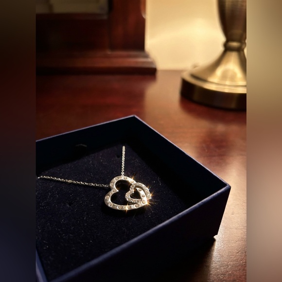 Swarovski Silver Double Interlock Heart Necklace - Picture 1 of 5